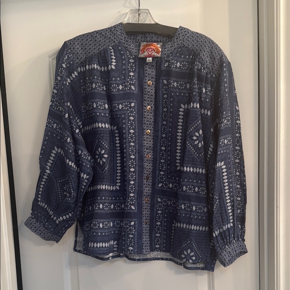 Johnny Was Blue and White Print Jacket/Blouse